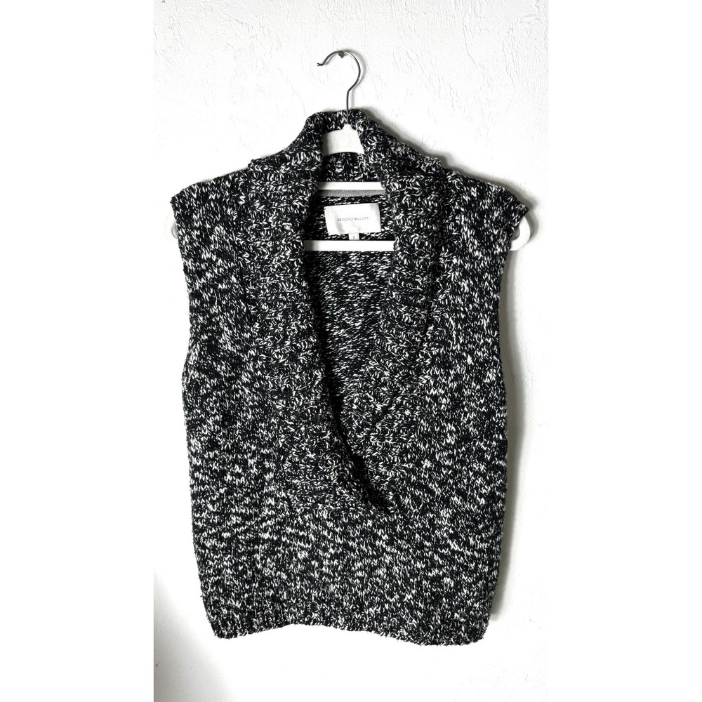 Brochu Walker Black White Marled Chunky Knit Shawl Collar Sweater Vest Small